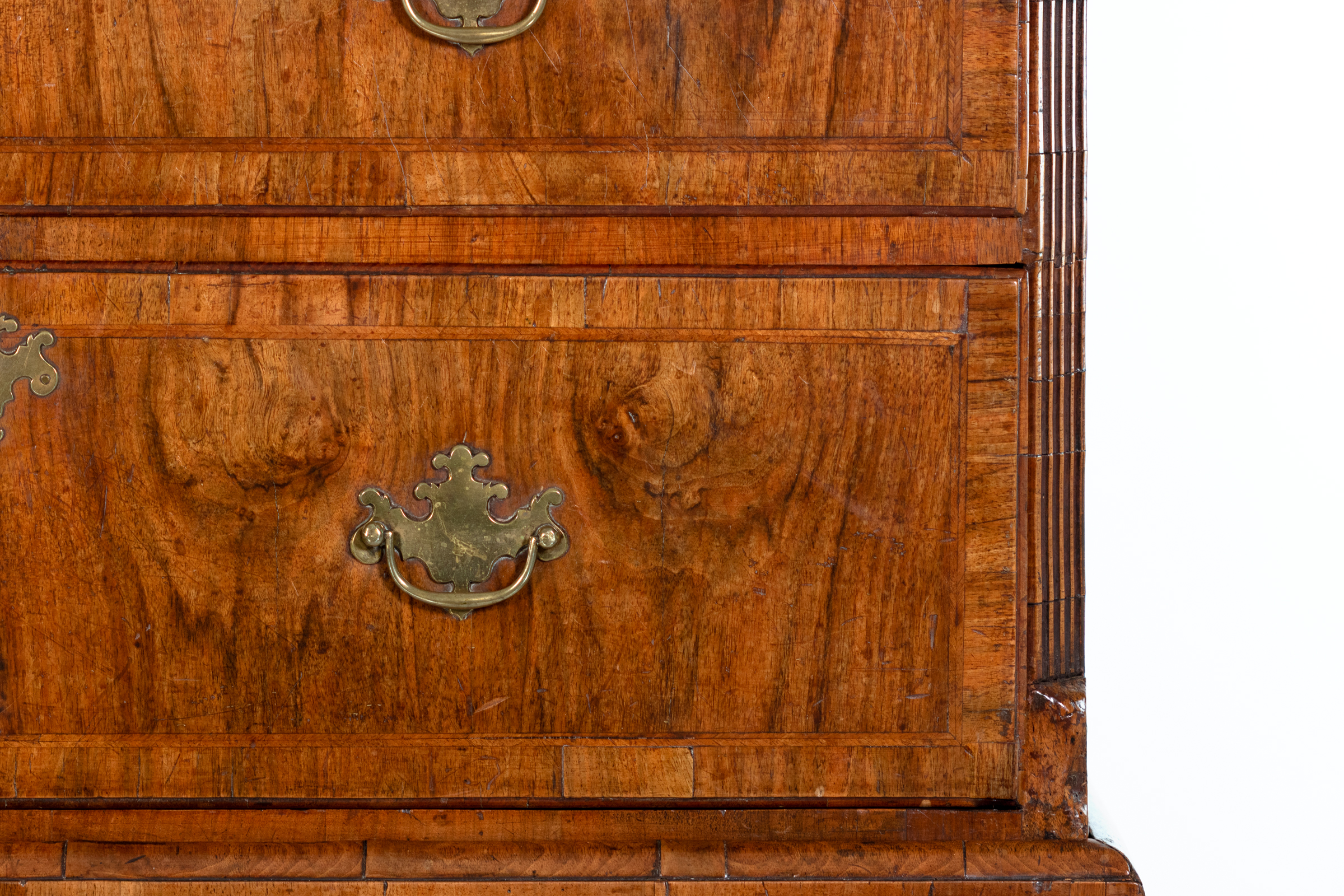 georgian walnut chest on chest english 18th century tallboy canted reeded corners and bracket feet