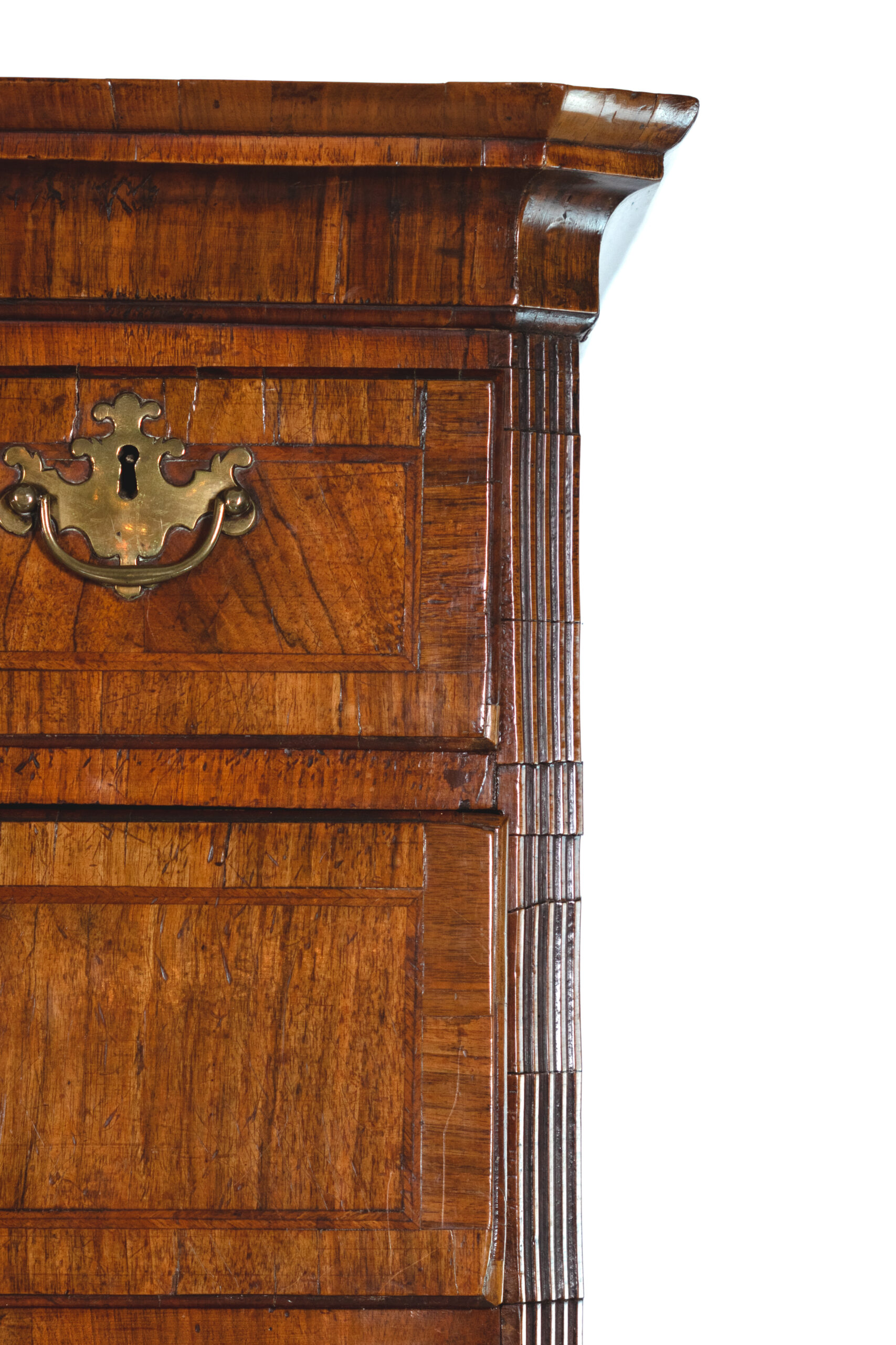 georgian walnut chest on chest canted corner vertical reeded mouldings side detail