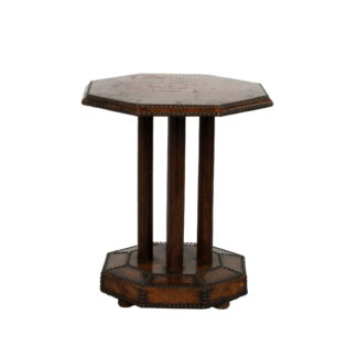 Leather-Clad Octagonal Table, Nailhead Trim, French, circa 1900