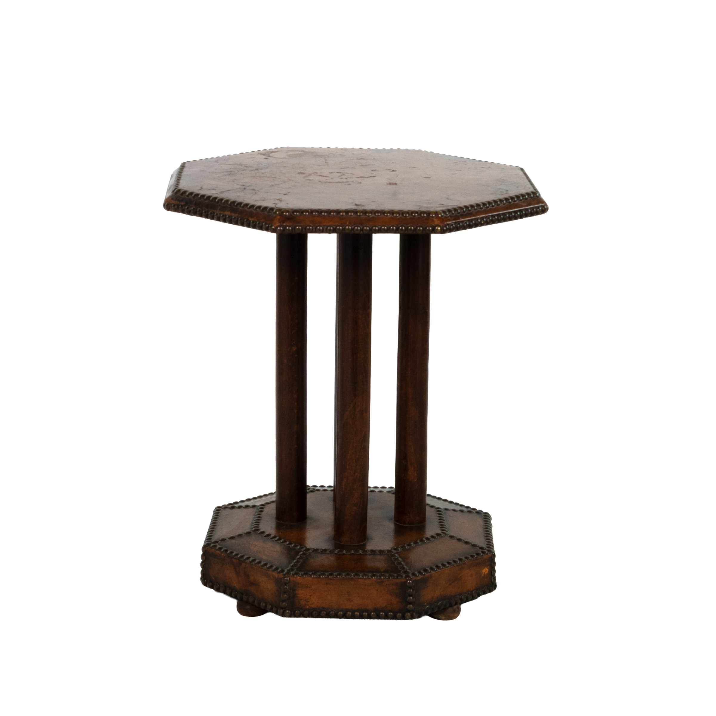 Leather-Clad Octagonal Table, Nailhead Trim, French, circa 1900