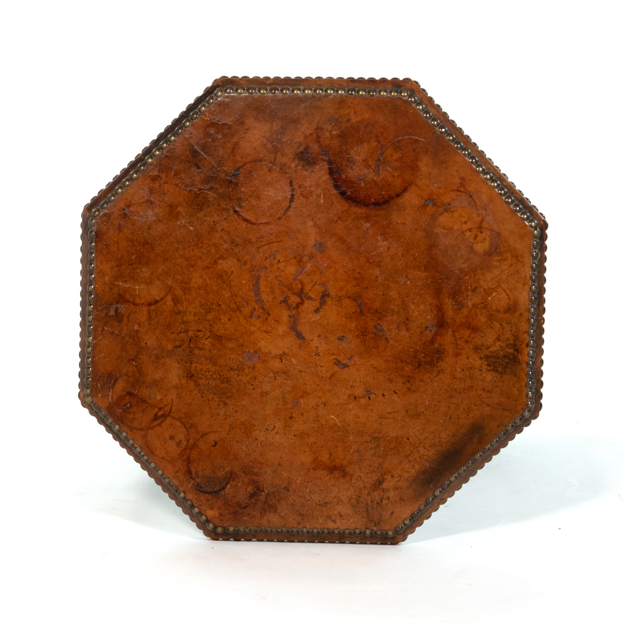Leather-Clad Octagonal Table, Nailhead Trim, French, circa 1900 - Image 2