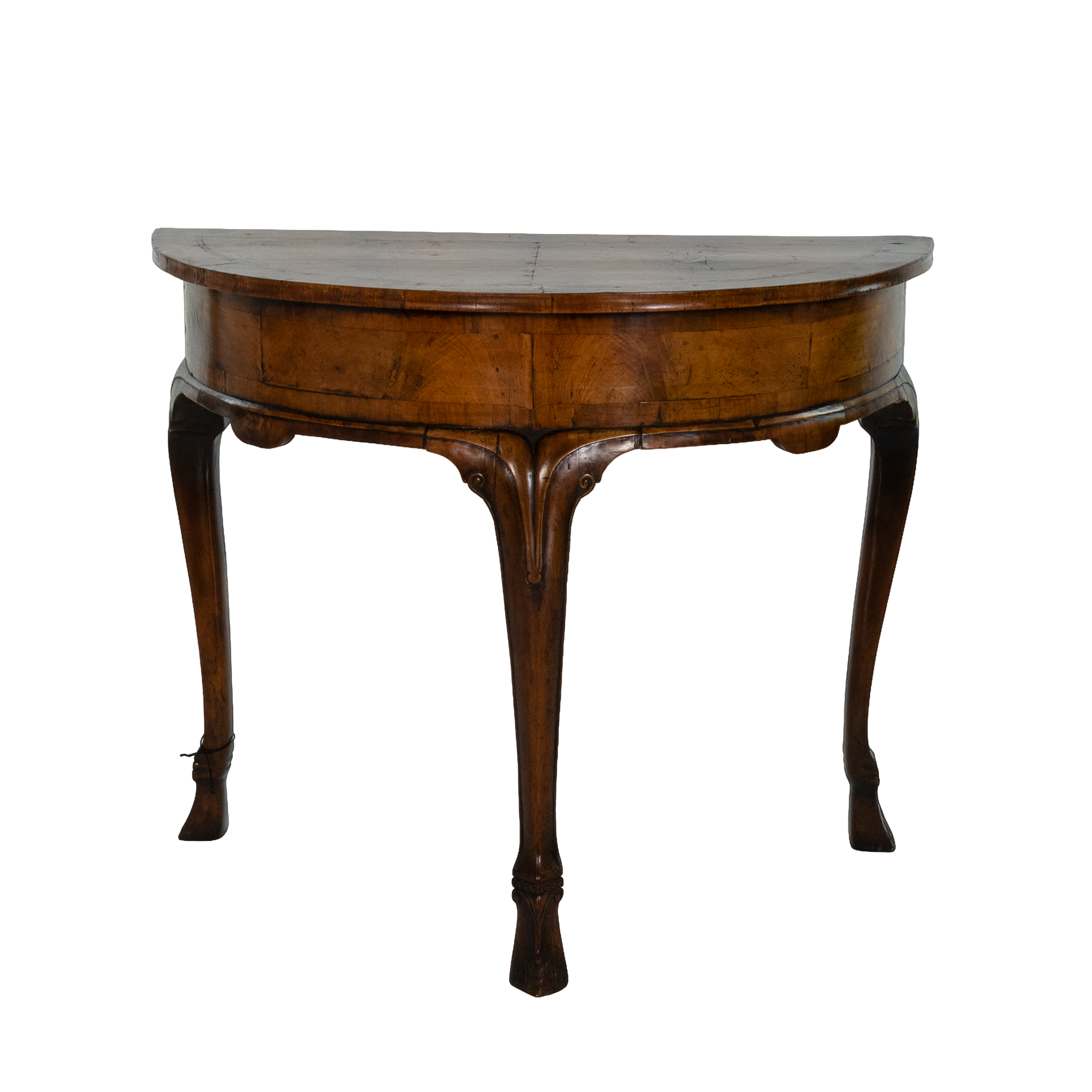 Italian Walnut Demilune Console, Banding Inlays, circa 1800