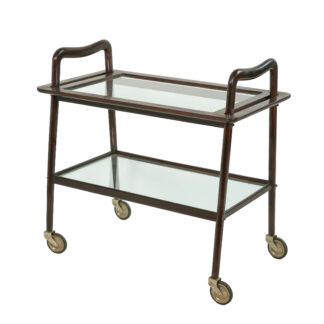 Mid-Century Wood and Glass Bar Cart on Casters, circa 1950-1960
