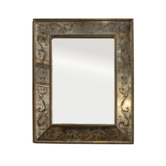 Eglomise Mirror with Giltwood Edges Scrolling Pattern French circa 1950