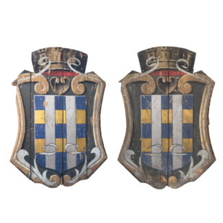 Pair of Architectural Shields Coat of Arms of the City of Vichy Painted on Wood French circa 1820