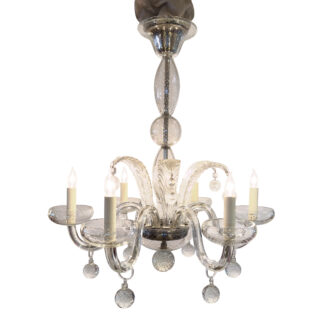 Clear Glass Venetian Six-Arm Chandelier Italian circa 1950