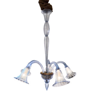 Pale Blue Venetian Glass Four-Light Chandelier circa 1960