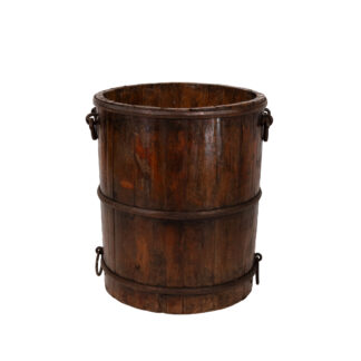 Coopered Oak Barrel, Wrought Iron Bound