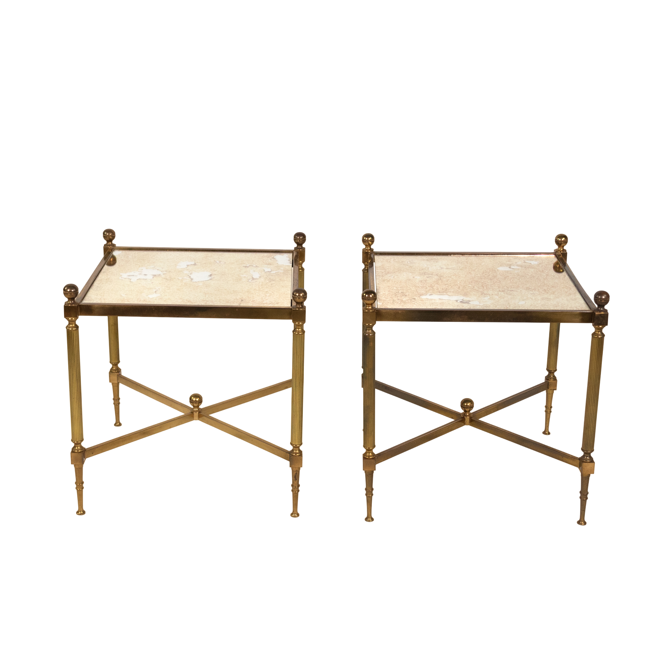 Pair of Square Brass Side Tables, English circa 1920