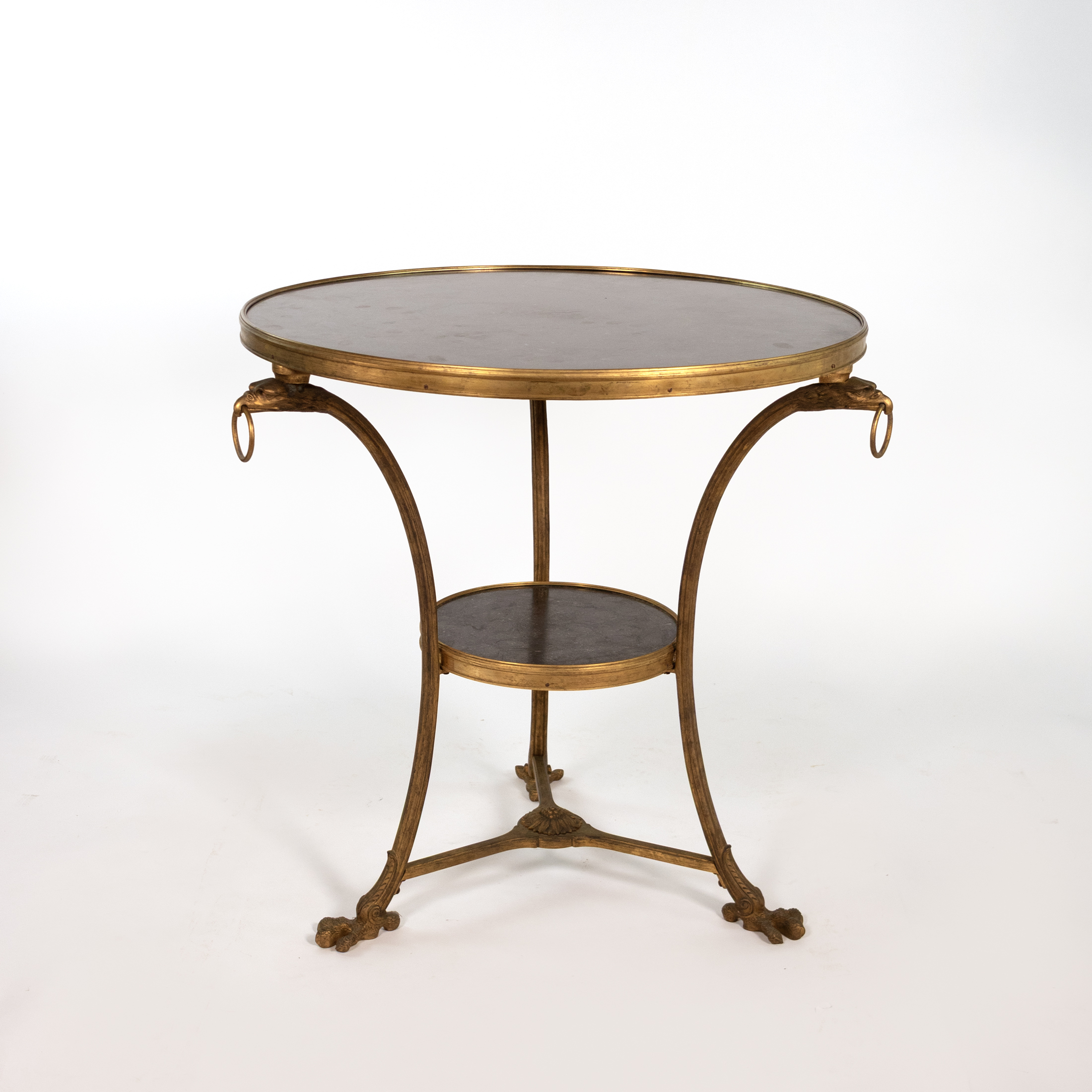 Alternate view of a French gilt-bronze and black fossil marble two-tier gueridon, circa 1880