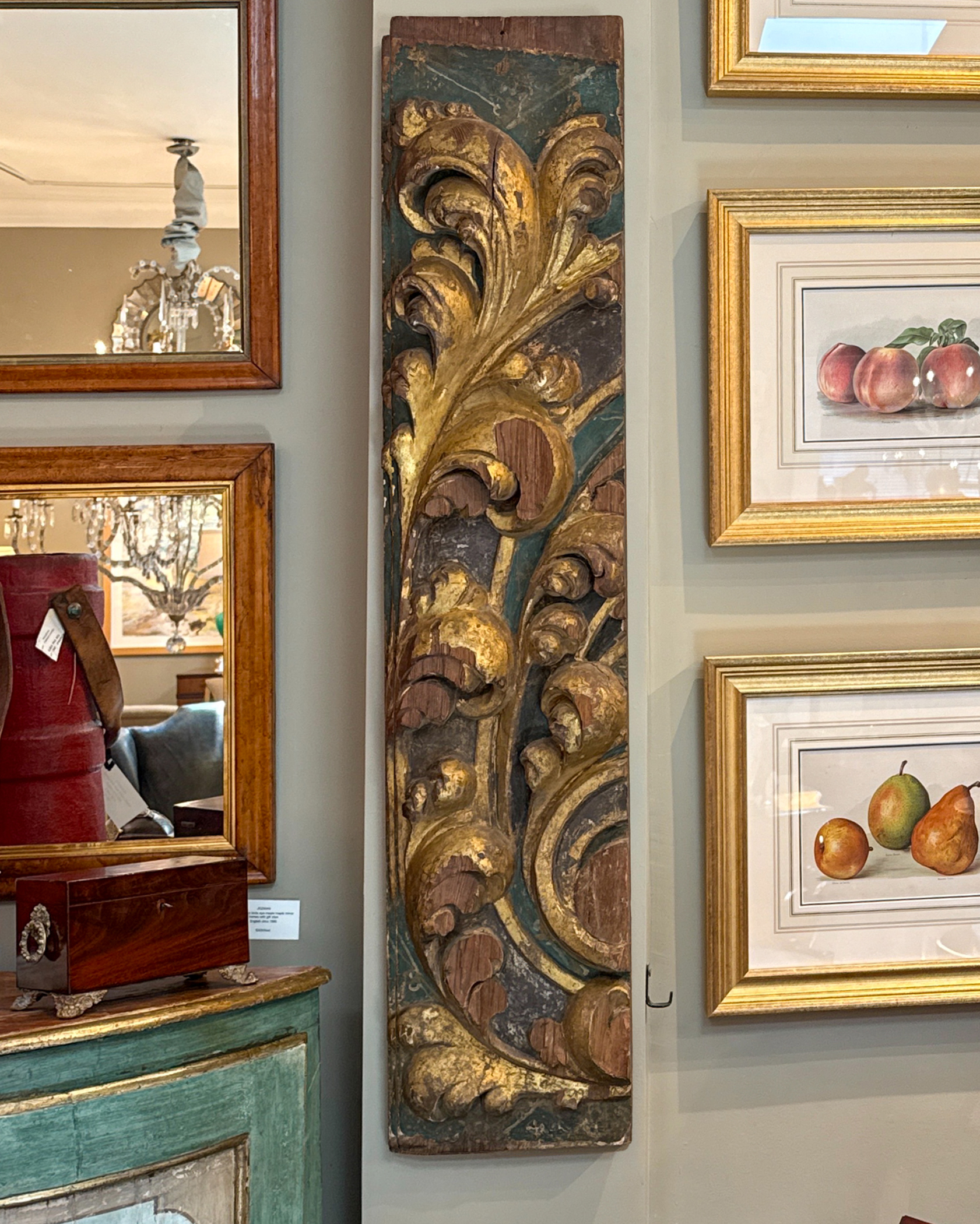 Spanish Baroque carved and gilt architectural element displayed vertically in the gallery, circa 1790