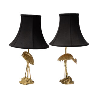 Pair of Bronze Lamps Depicting Egrets