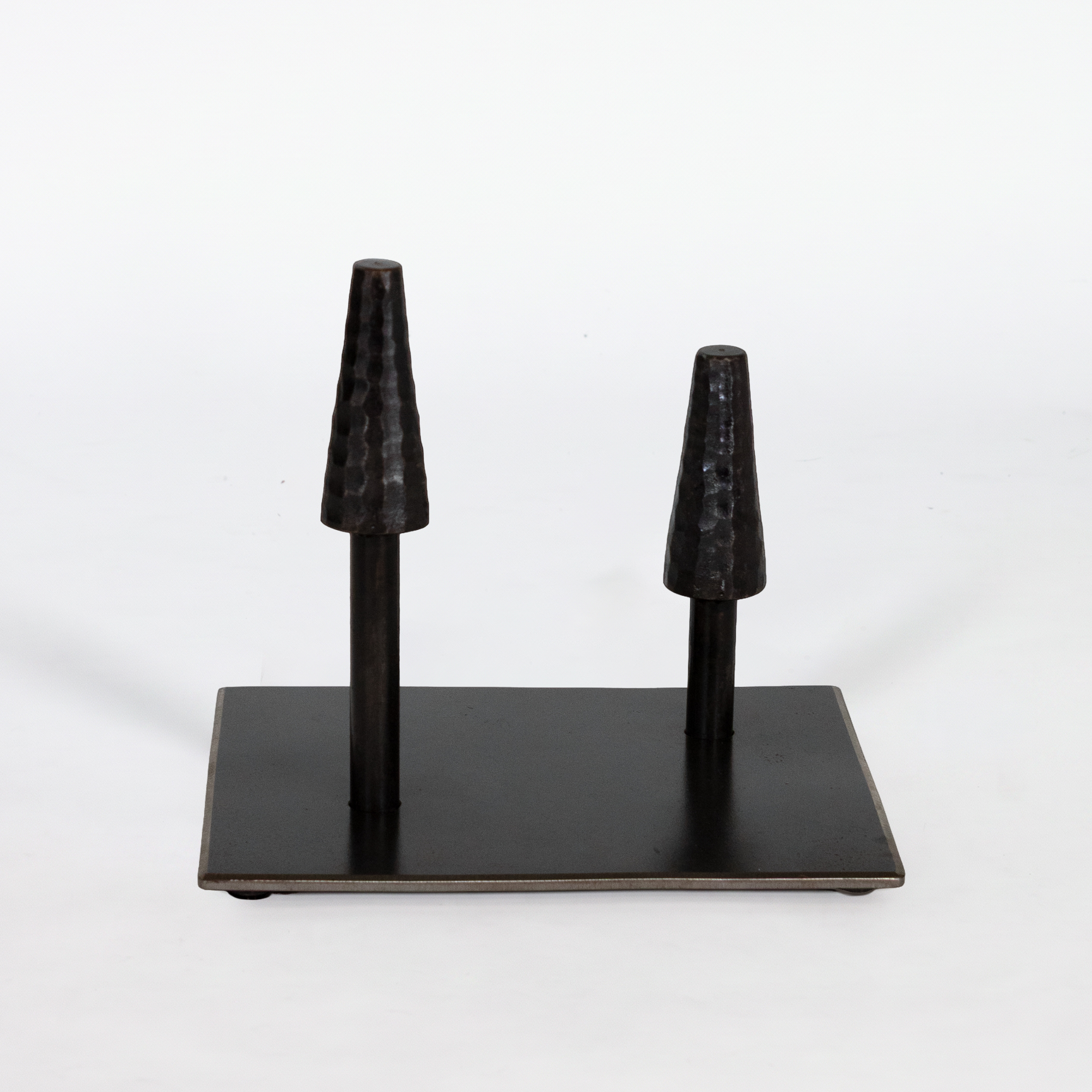 Blackened steel display stand with two hammered conical supports for processional crosses